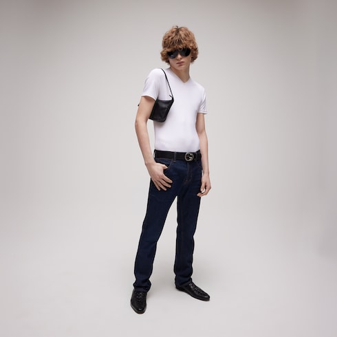 Wide belt with Interlocking G buckle - black leather