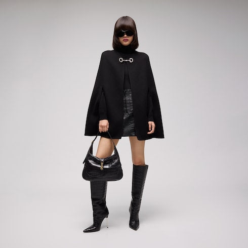 Wool and silk Horsebit cape - black and grey