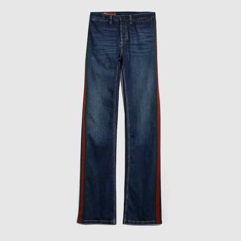 Cotton denim pants with Web - blue