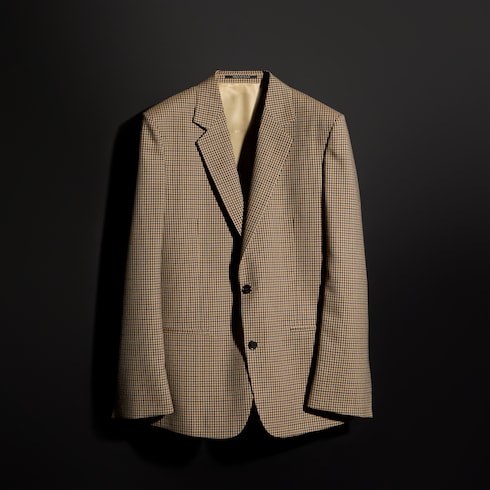 Gingham wool single-breasted jacket - beige and brown
