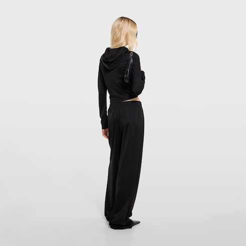Jersey zip jacket with embroidery - black