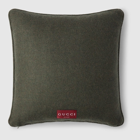 GG wool cashmere jacquard cushion - green