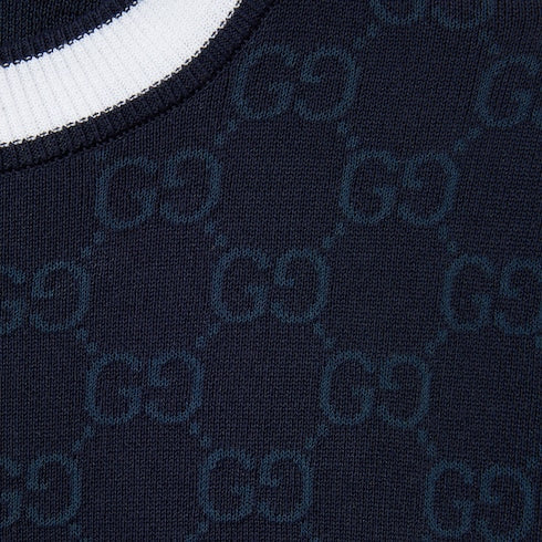 GG fine cotton jacquard top - navy and white