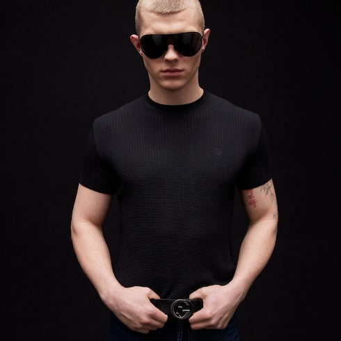 Technical knit fabric T-shirt - black