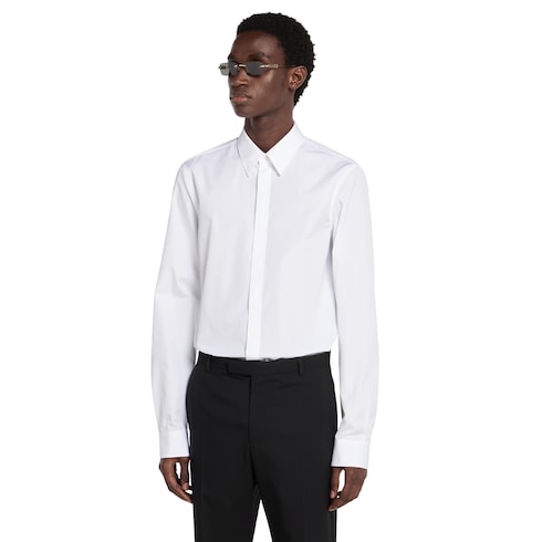 Cotton poplin shirt with embroidery - white