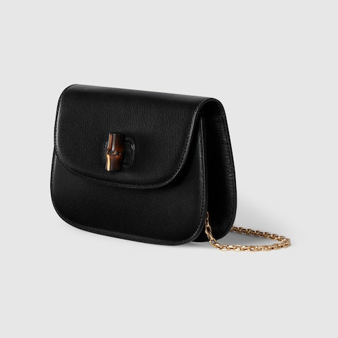 Bamboo clutch - black leather
