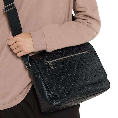 GG Emblem medium crossbody bag - black GG leather