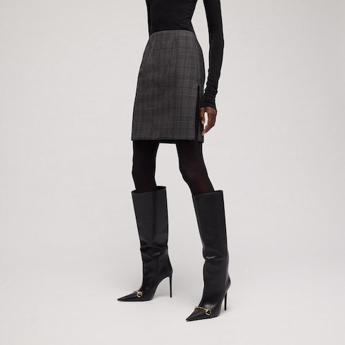Checked fine wool mini skirt - grey and beige