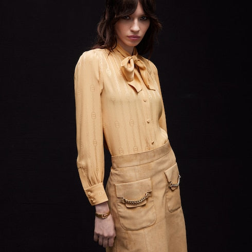 Interlocking G chain silk jacquard shirt - beige