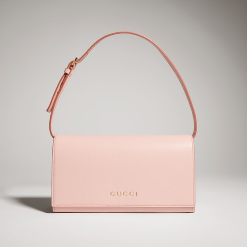 Mini pouch with Gucci lettering - light pink leather
