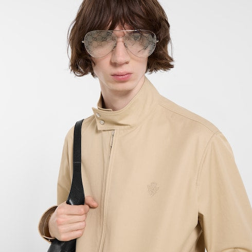 Cotton twill zip jacket with Web - sand