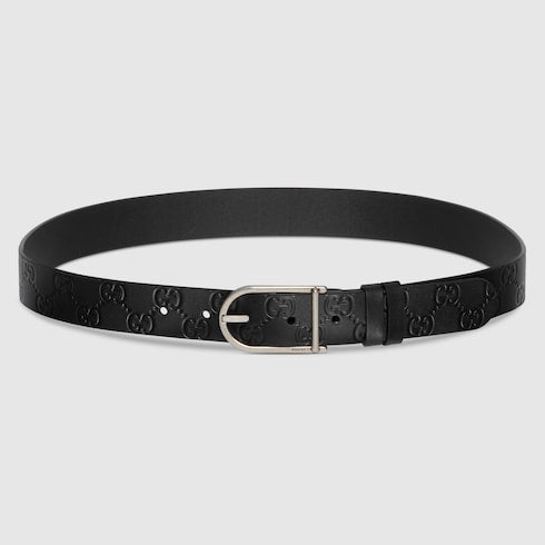 Reversible belt with rounded buckle - black GG leather and leather