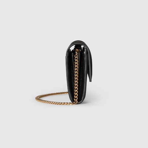 Bi-color GG Marmont wallet on chain - beige and black leather