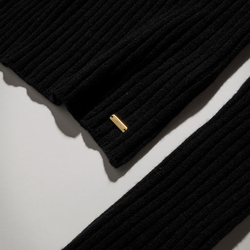 Soft rib wool cashmere top with tag - black