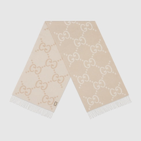 GG cashmere lamé jacquard scarf - camel and white