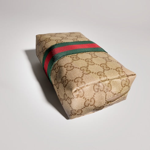 Medium cosmetic case with Web - sand and brown GG canvas