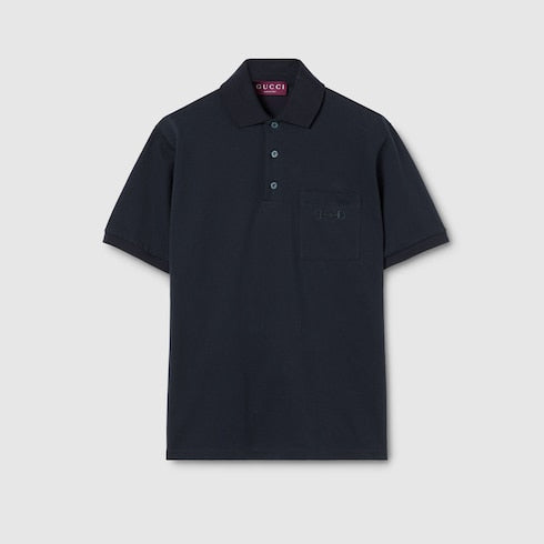 Cotton piquet polo shirt with embroidery - dark blue