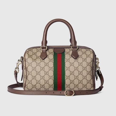 Ophidia medium boston bag - beige and brown GG fabric