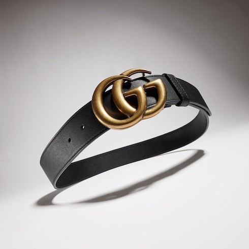 Wide Black Leather Women's Belt With Double G Buckle