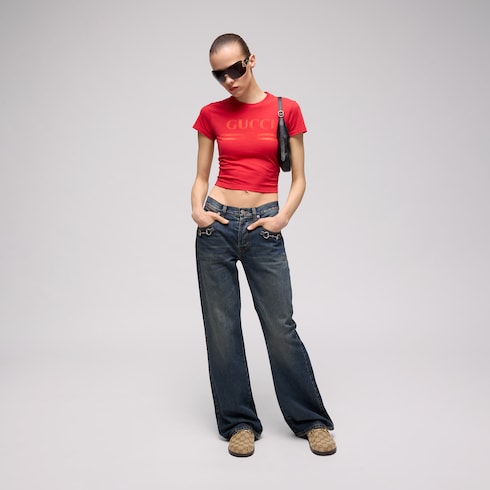 Women's mule with Horsebit - camel and dark brown GG canvas