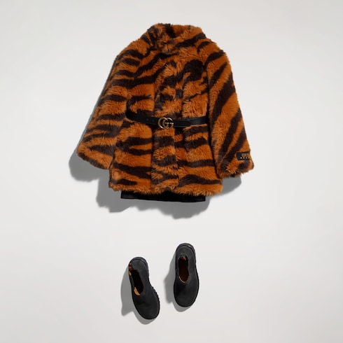 Children's fuzzy fabric coat - orange and black