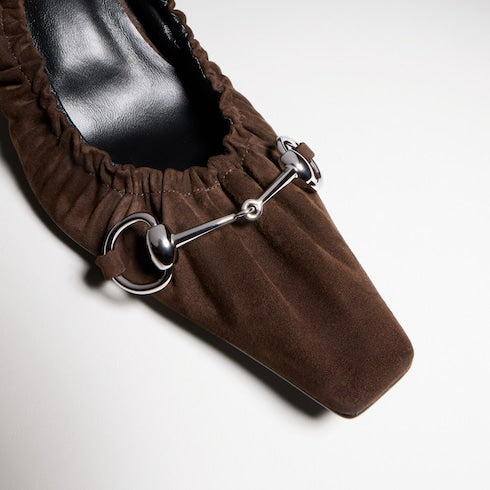 Women's Vittoria pump with elastic - dark brown suede