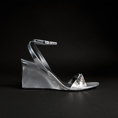 Women's Donna platform sandal - silver lamé leather