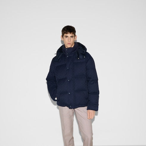 GG canvas down jacket - dark blue