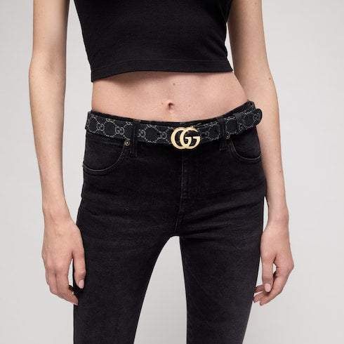 GG Marmont belt - black GG denim