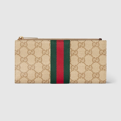 Long wallet with Web - sand and brown GG canvas