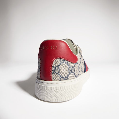 Men's Gucci Ace sneaker with Web - beige and blue GG Supreme