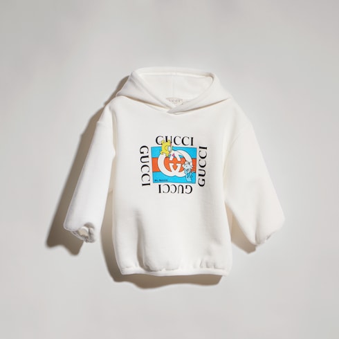 Baby cotton jersey hooded sweatshirt - white