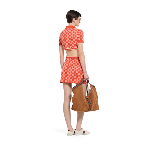 GG cotton jacquard cropped cardigan - orange and ivory