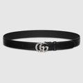 GG Marmont thin belt with crystals - black leather
