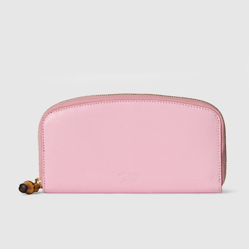 Zip around wallet with bamboo - light pink leather