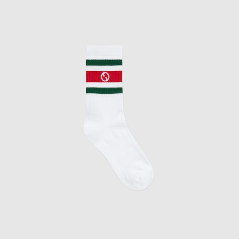 Round Interlocking G cotton socks - white