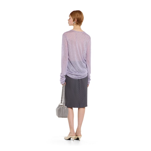 Fine silk T-shirt with GG crystals - lilac