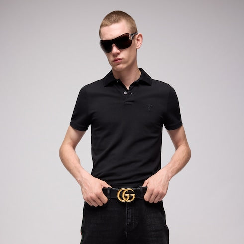 GG Marmont wide belt with shiny buckle - black leather