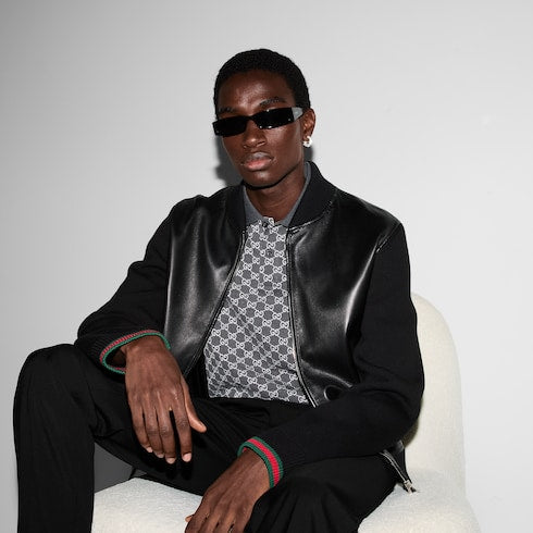 Nappa leather and knit bomber jacket - black