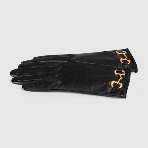 Leather gloves with Horsebit - black