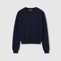 Cotton crewneck top with GG argyle - navy
