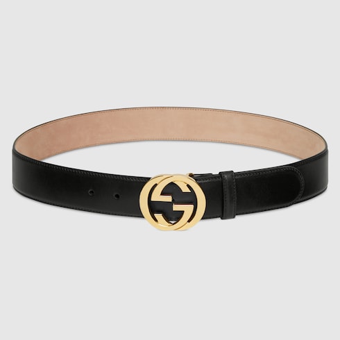 Belt with Interlocking G buckle - black leather