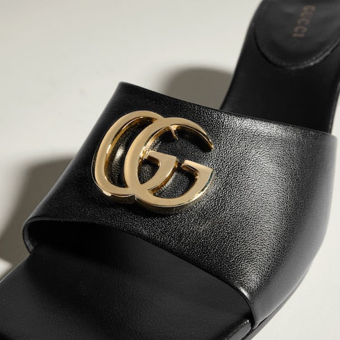 Women's slide sandal with Double G - black leather