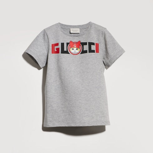 Children's cotton T-shirt with print - light grey mélange