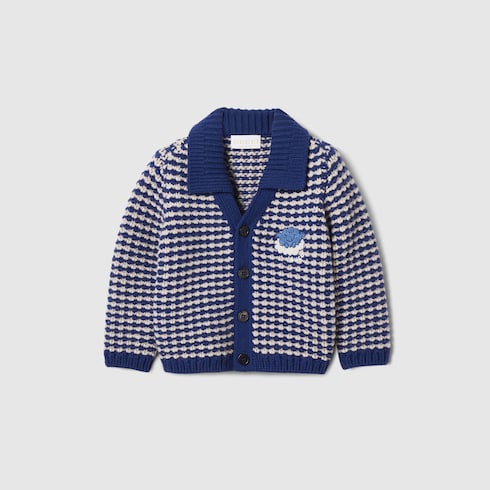Baby striped wool cardigan - blue and white