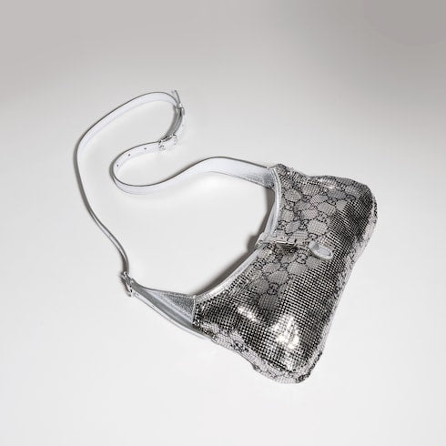 Jackie Slim metallic evening bag - silver and black GG mesh