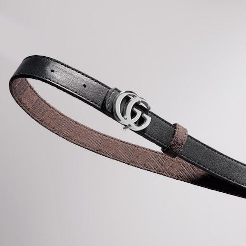 Reversible GG Marmont thin belt - brown and black GG canvas