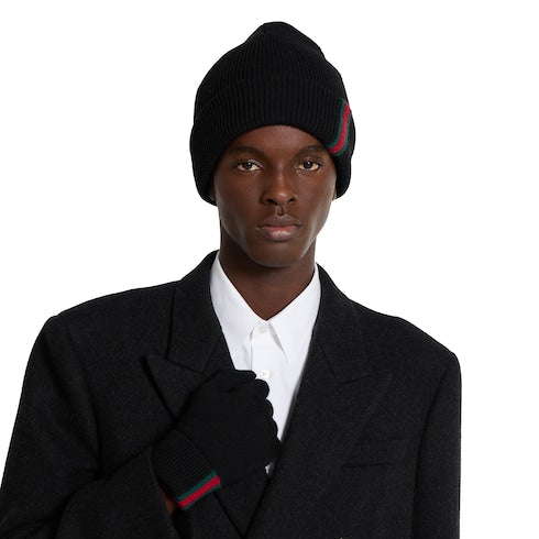 Wool hat with Web - black