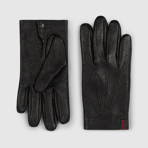 Grainy leather gloves with Web - black