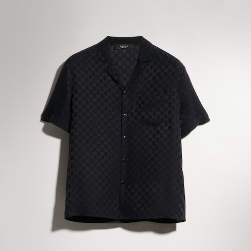 GG silk jacquard bowling shirt - dark blue